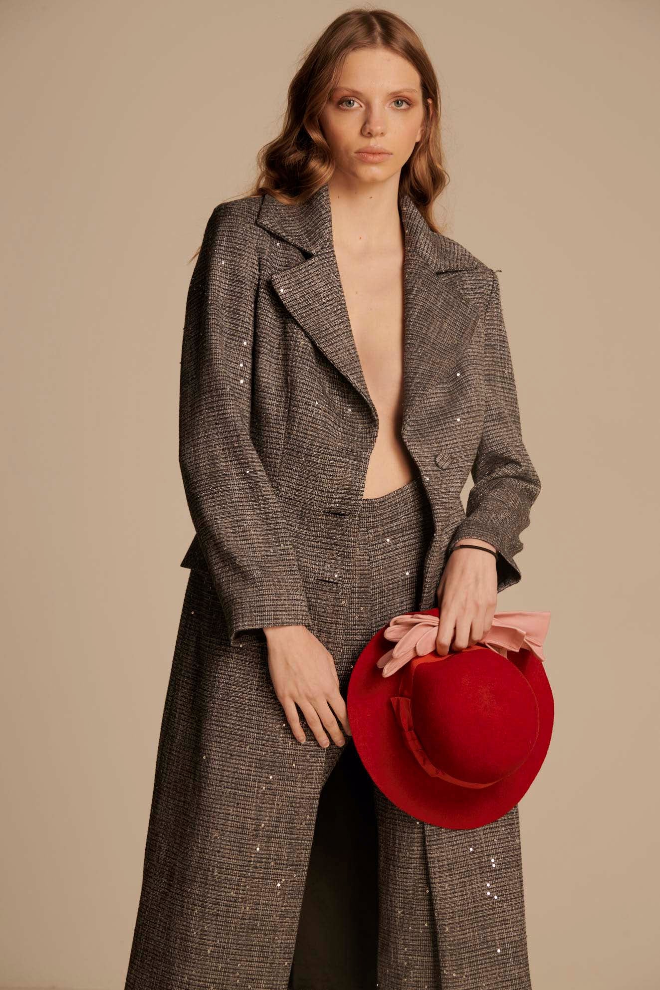 CAPPOTTO LUNGO IN CADY E PAILLETTS