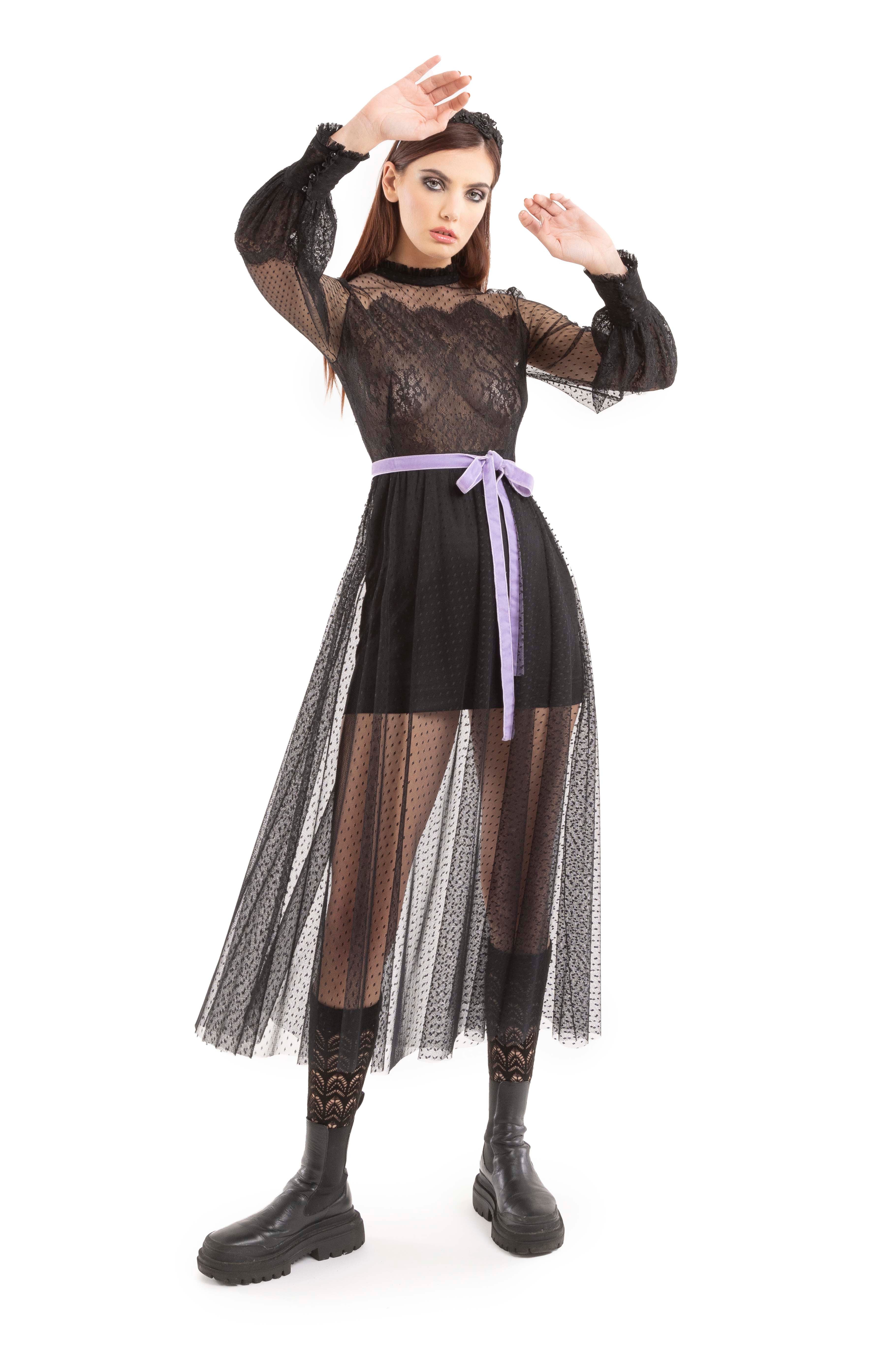ABITO MIDI IN TULLE E PIZZO