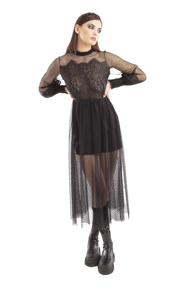 ABITO MIDI IN TULLE E PIZZO