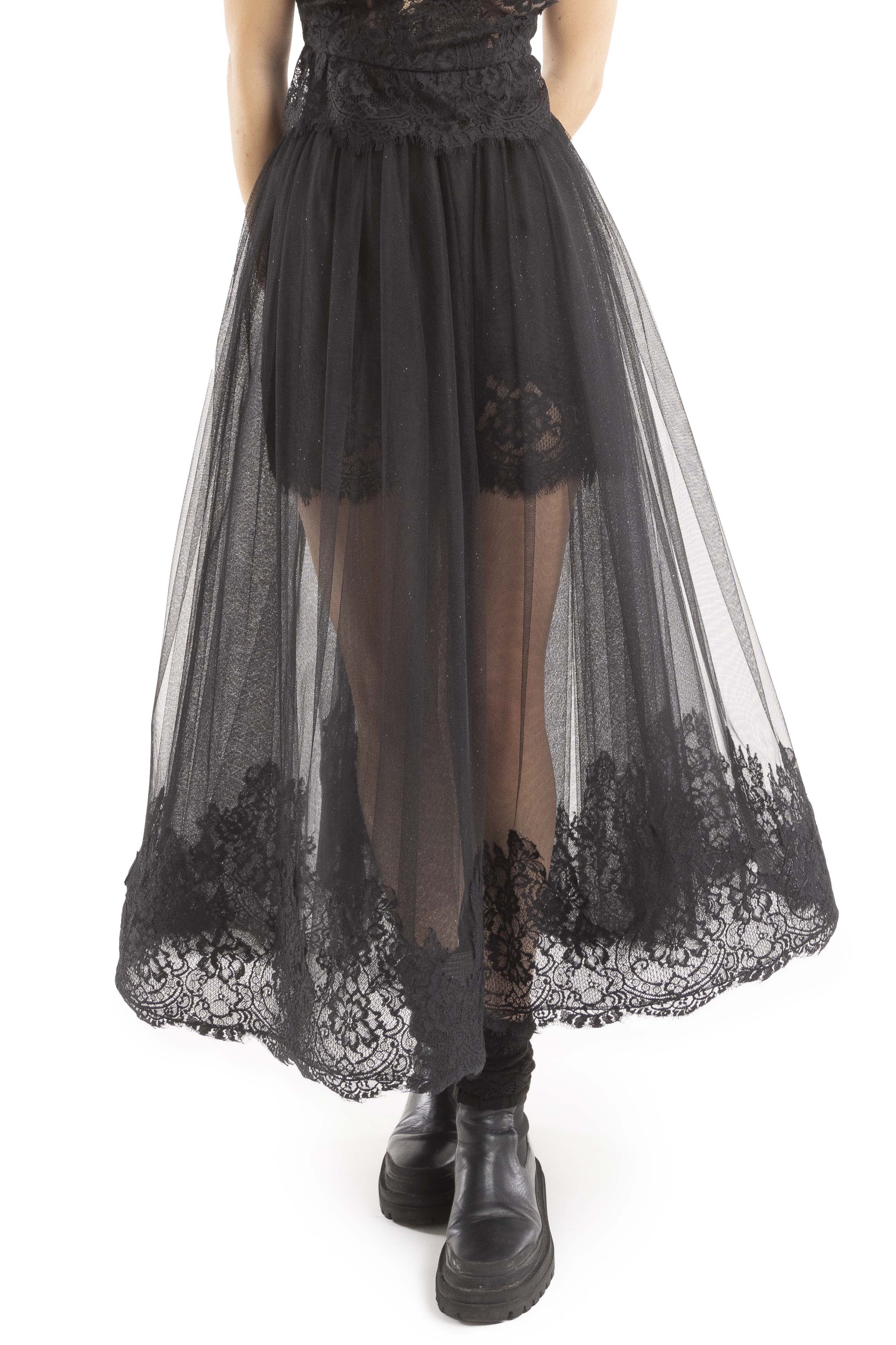 GONNA MIDI IN TULLE E PIZZO