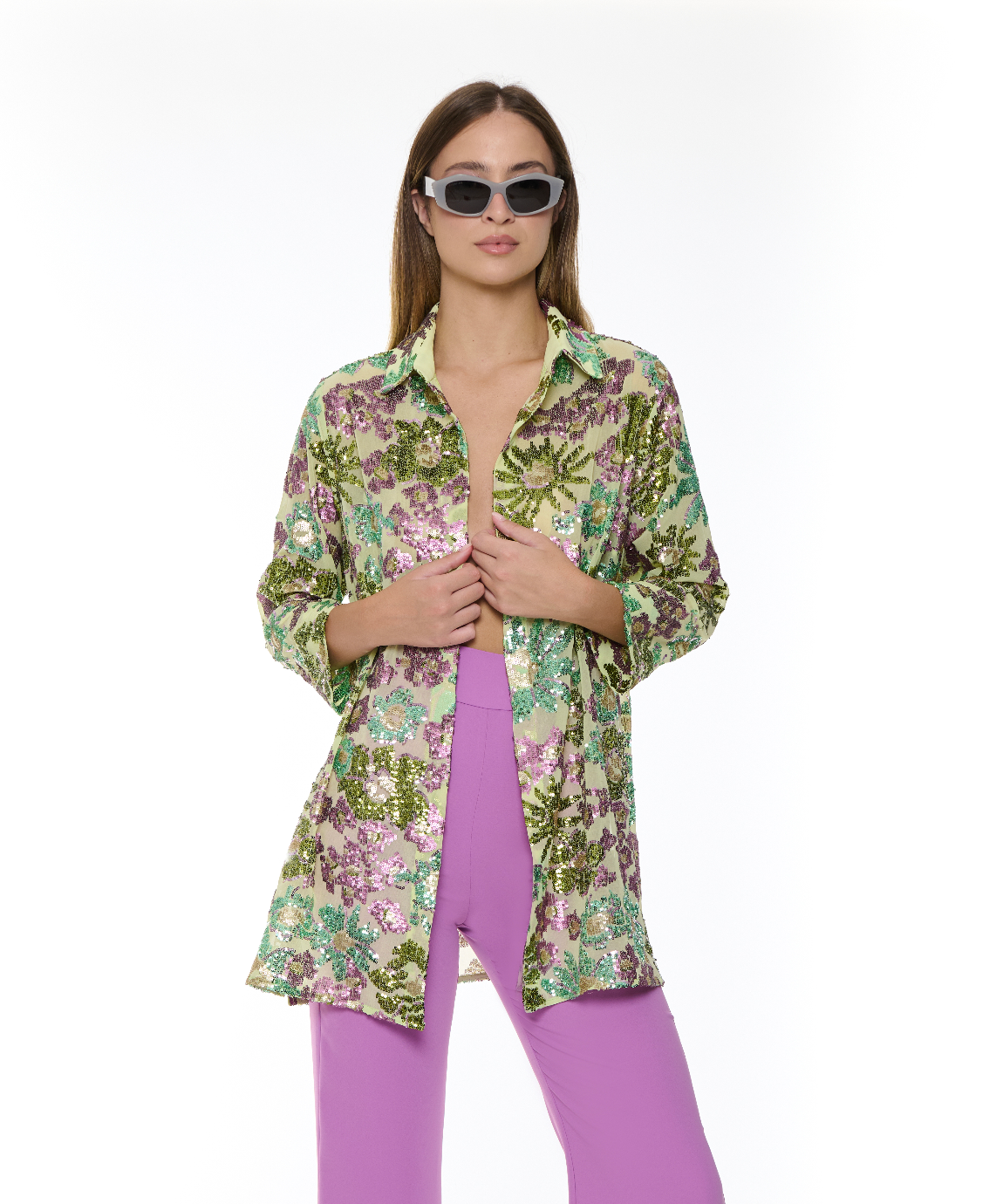 Camicia in seta ricamate con paillettes
