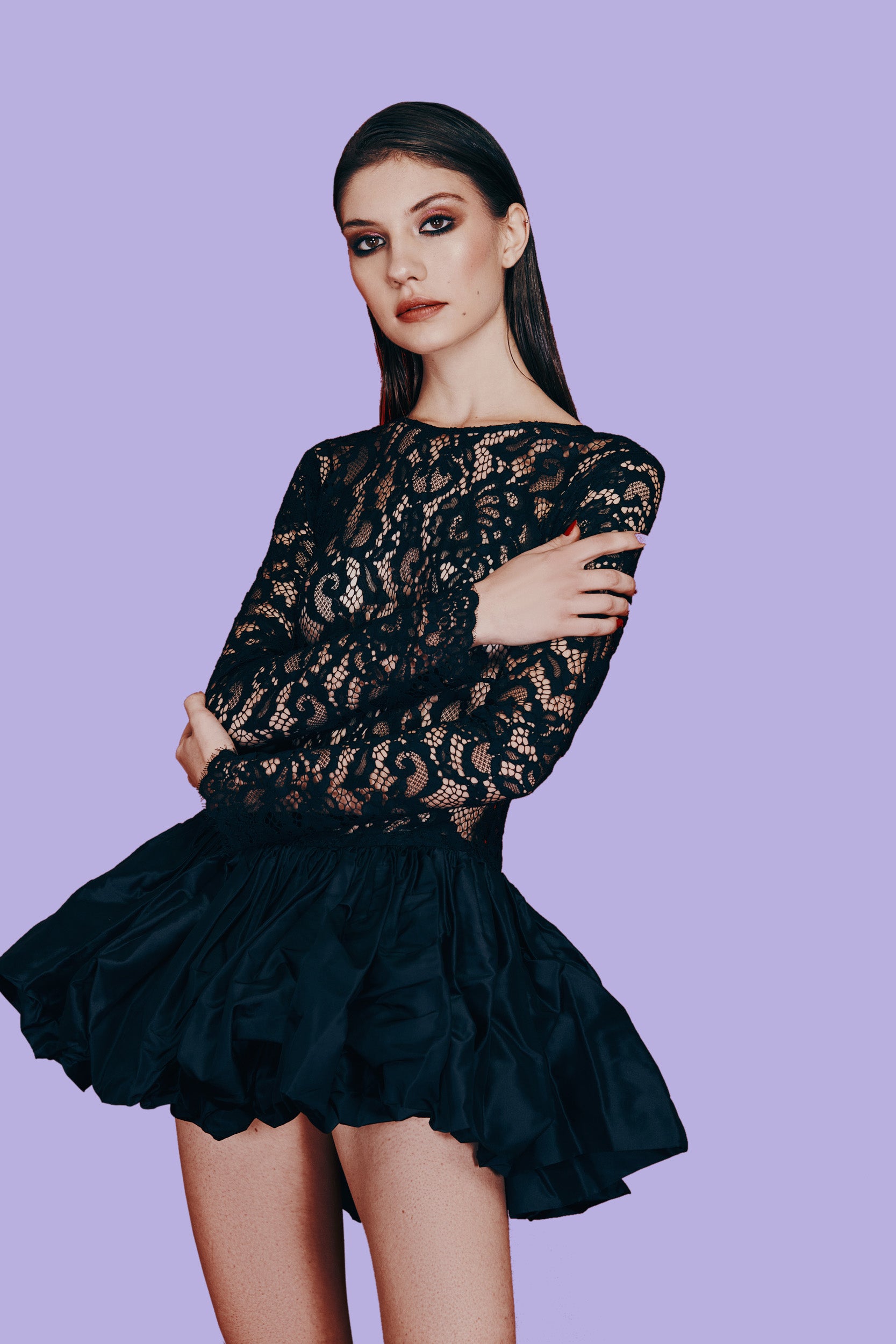 MINI DRESS IN LACE AND TAFFETA
