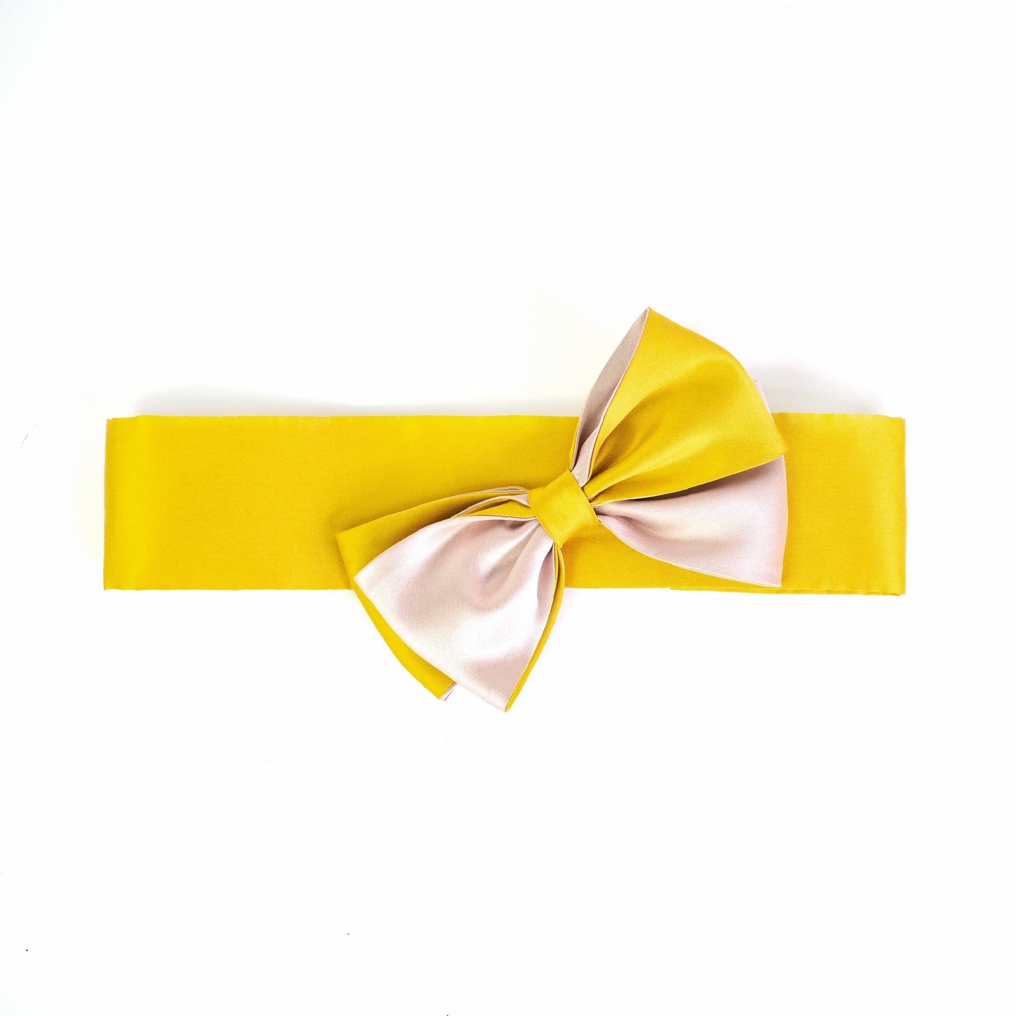 Cintura in mikado giallo con fiocco bicolore