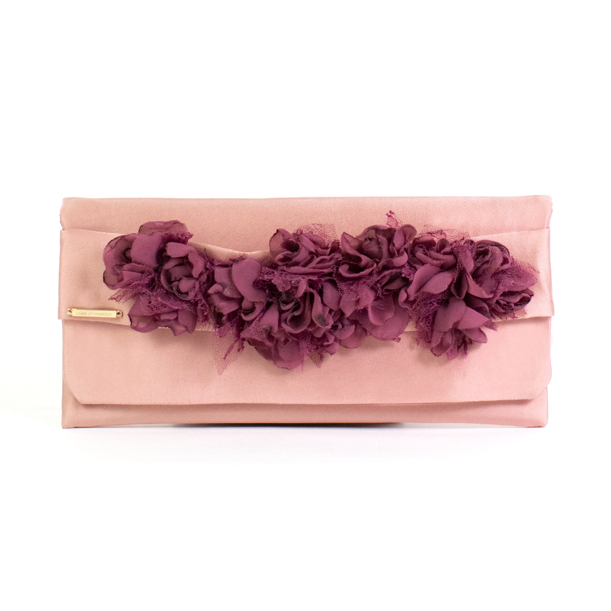 Pochette rosa con fiori magenta