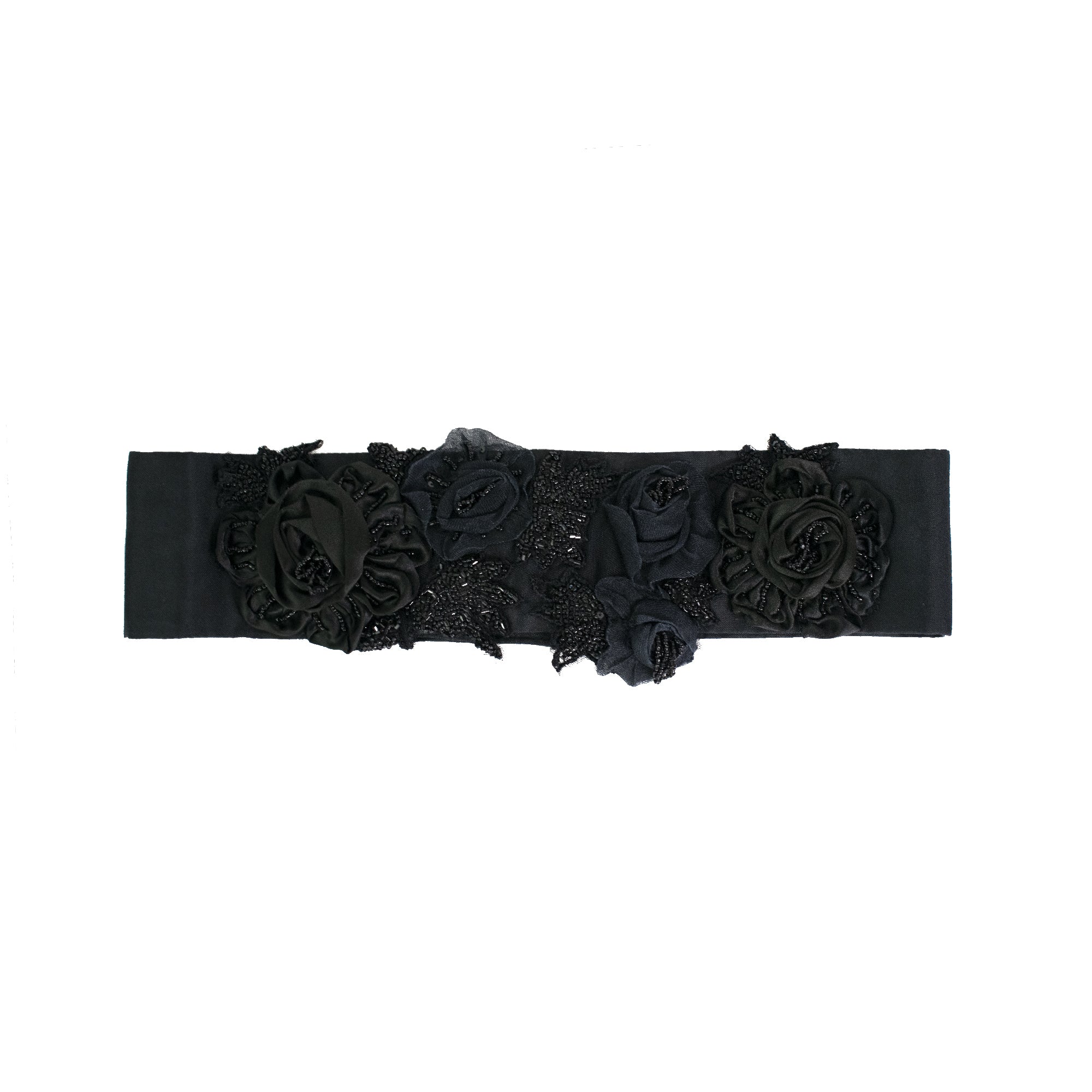 Maxi cintura nera con fiori tridimensionali