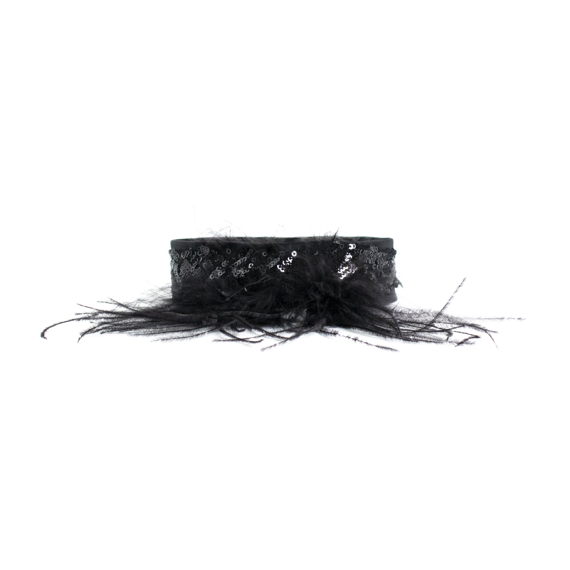 Collarino con paillettes e piume di struzzo