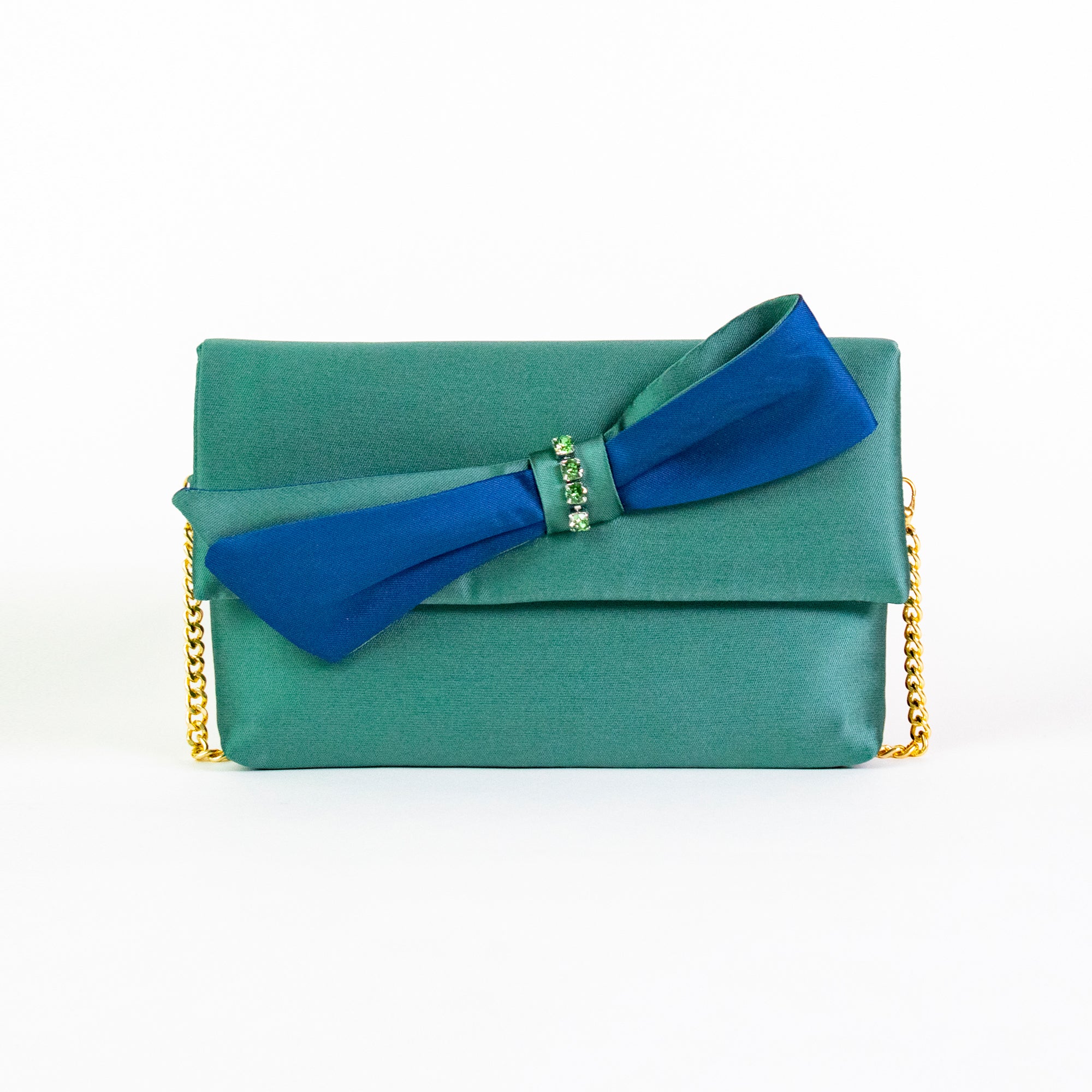 Green clutch bag with bow